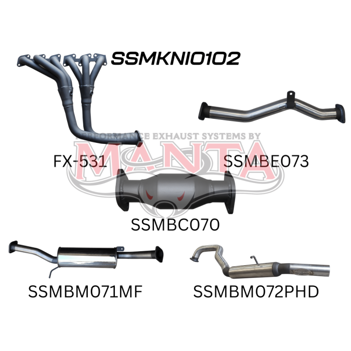 Manta Patrol GU 4.8L Full System with Centre Muffler & Rear Hotdog Exhaust System SSMKNI0102