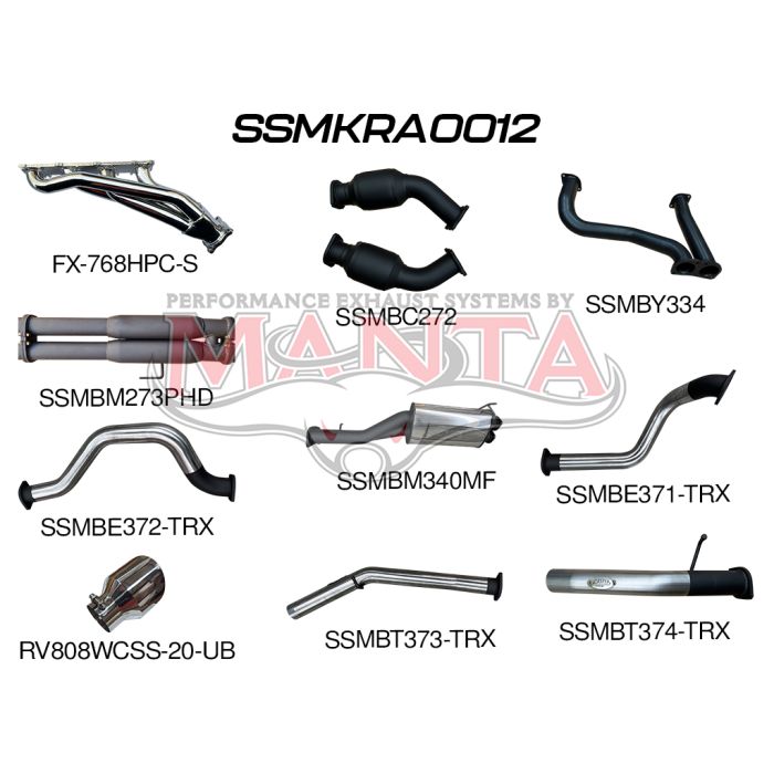 Manta RAM TRX 6.2L V8 3in Twin Full Exhaust with Ceramic Coated Extractors, Cats & 5in Black Tips Exhaust System SSMKRA0012