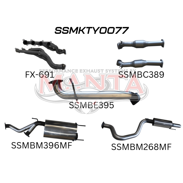 Manta Toyota Landcruiser UZJ100 4.7L V8 Extractors, Cats & 3in Exhaust with Centre & Rear Muffler Exhaust System SSMKTY0077