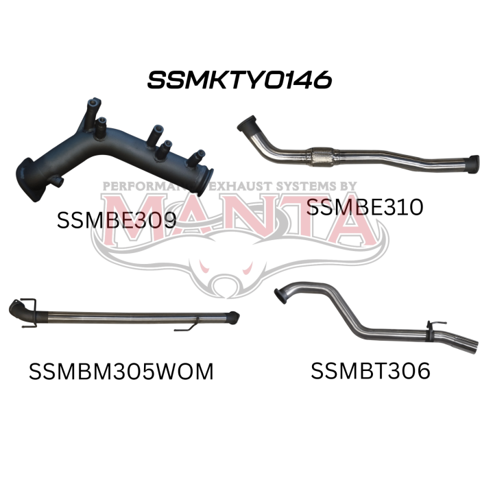 Manta Hilux GUN126R 2.8L Turbo Back 3in WOM NO Cat Exhaust System SSMKTY0146