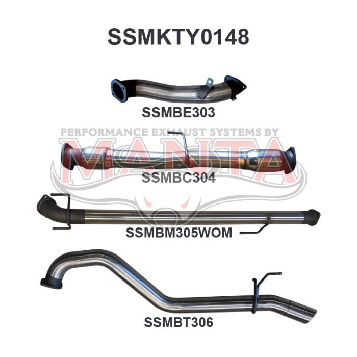 Manta Hilux KUN26R 3.0L D4D 3in WOM With Cat Exhaust System SSMKTY0148