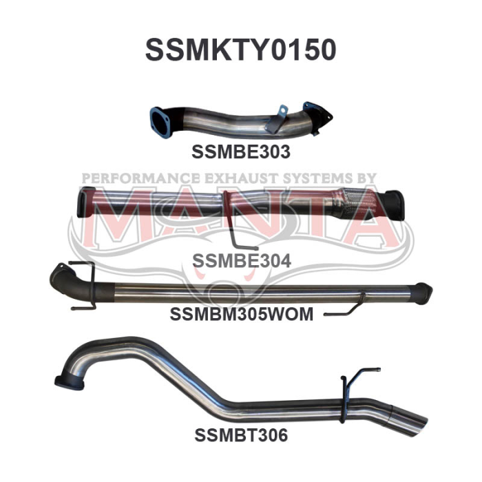 Manta Hilux KUN26R 3.0L D4D 3in WOM Without Cat Exhaust System SSMKTY0150