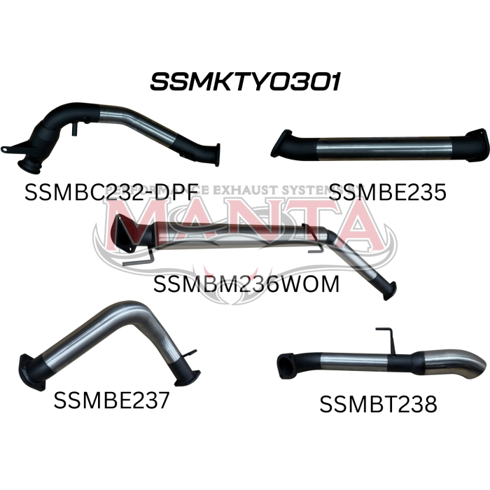 Manta Toyota Landcruiser 300 Series V6 3in Turbo Back With Cat & Without Mufflers, Chrome 4in Tip Exhaust System SSMKTY0301