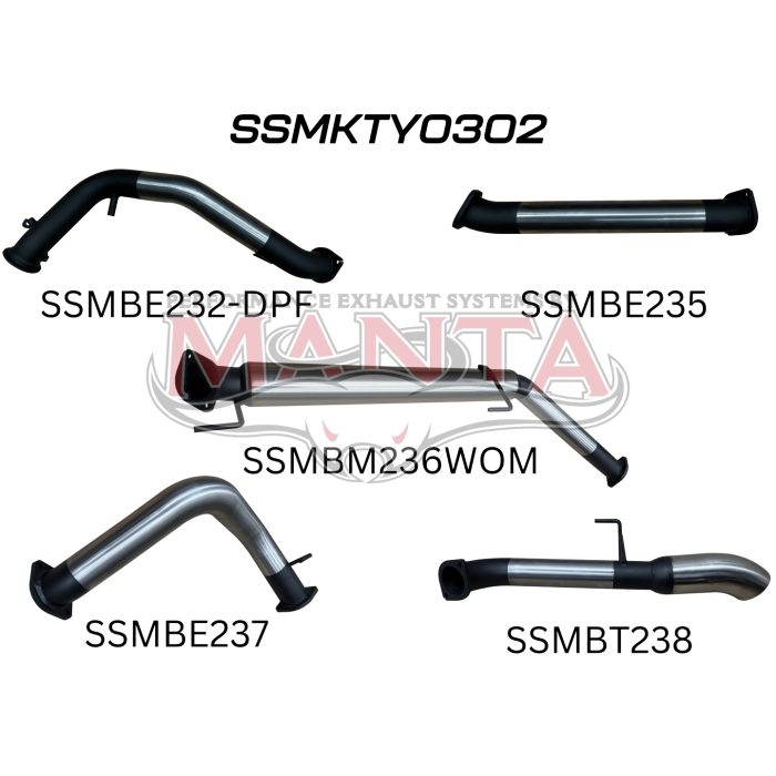 Manta Toyota Landcruiser 300 Series V6 3in Turbo Back Without Cat & Without Mufflers, Chrome 4in Tip Exhaust System SSMKTY0302