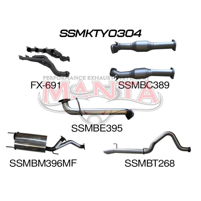 Manta UZJ100 Landcruiser 4.7L V8 Extractors, Cats & 3in Exhaust With Centre Muffler & Rear Tailpipe Exhaust System SSMKTY0304