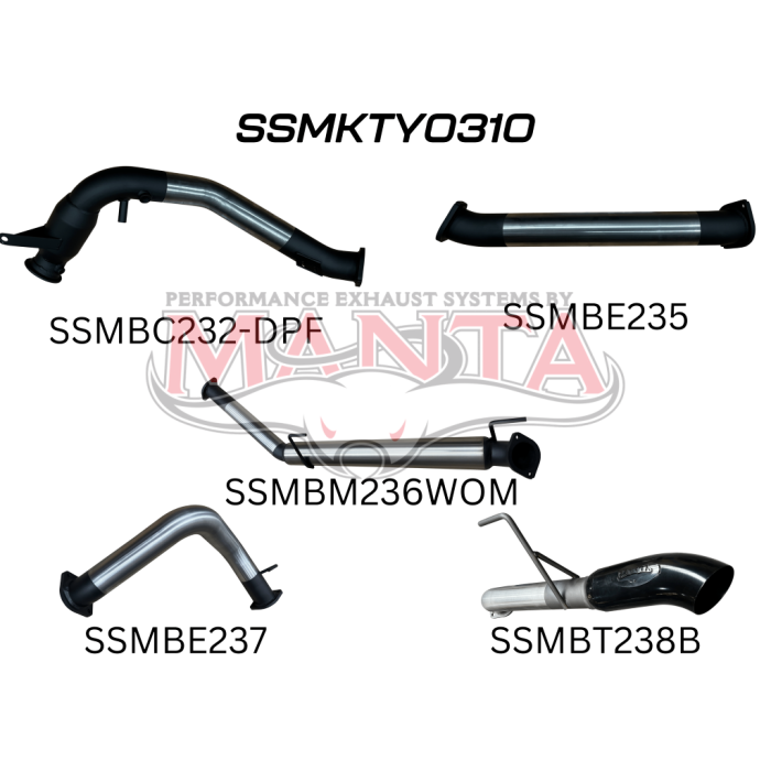 Manta Toyota Landcruiser 300 Series V6 3in Turbo Back With Cat & Without Mufflers, Black 4in Tip Exhaust System SSMKTY0310