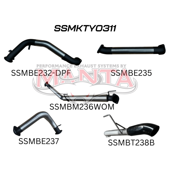 Manta Toyota Landcruiser 300 Series V6 3in Turbo Back Without Cat & Without Mufflers, Black 4in Tip Exhaust System SSMKTY0311