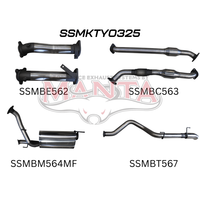 Manta VDJ200 2.5in With Cat Muffler Centre & Rear Tail Pipe Incl 4in Dump Tip Exhaust System SSMKTY0325