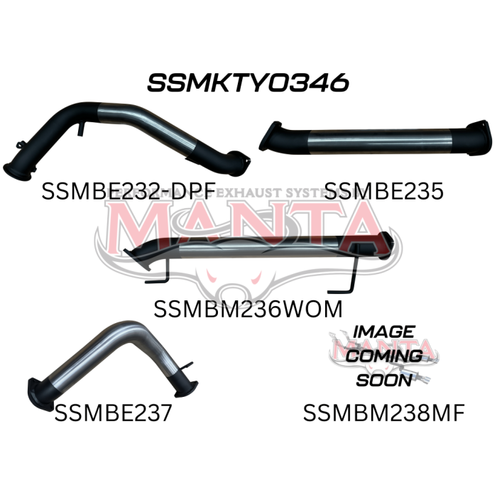 Manta Toyota Landcruiser 300 Series V6 3in Turbo Back Without Cat & With Rear Muffler, 4in Dump Tip Exhaust System SSMKTY0346