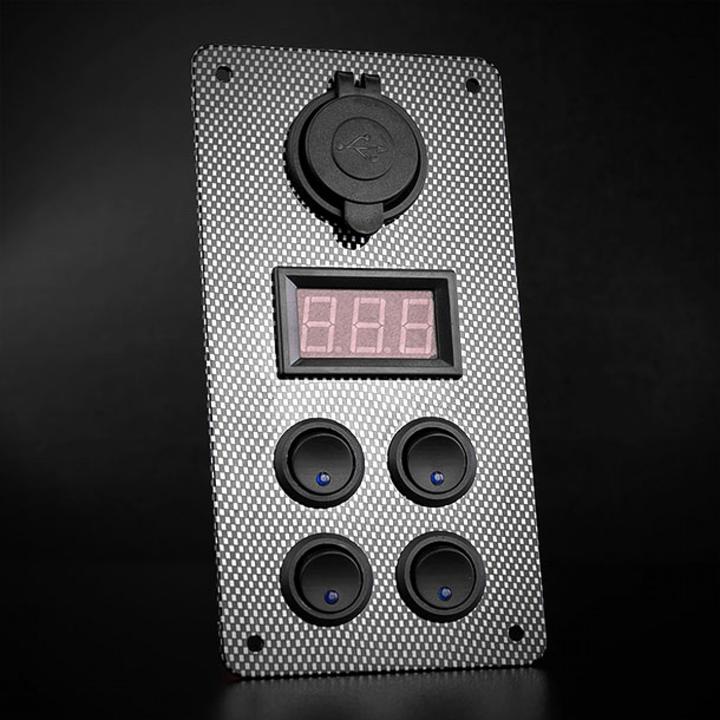 STEDI Carbon Switch Panel With USB  Digital Volt Meter 4 Gang CARBONPANEL
