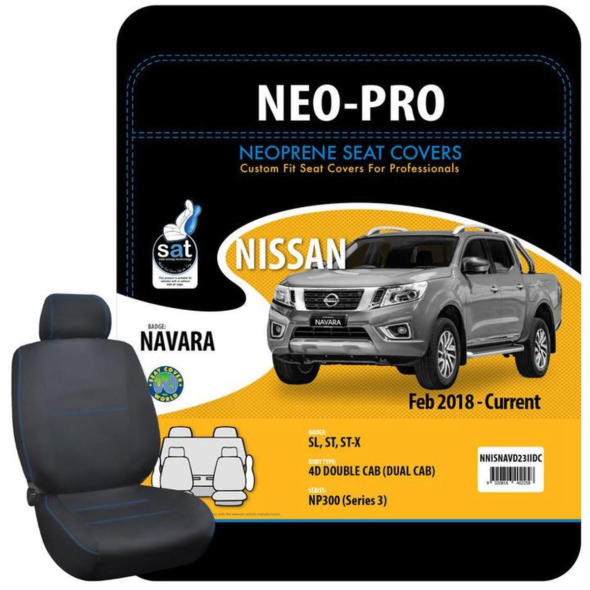 True Fit Tailored Neoprene Seat Covers Fits Nissan Navara NP300 SL, ST & ST-X Dual Cab 2018 - On