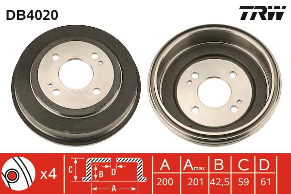 TRW Drum Brake Single 220mm DB4020