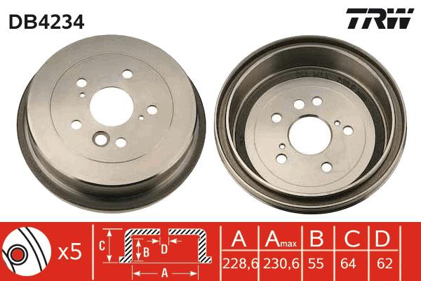 TRW Drum Brake Single 230.6mm DB4234