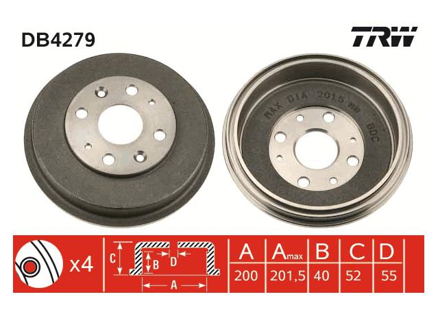 TRW Drum Brake Pair 201.5mm DB4279