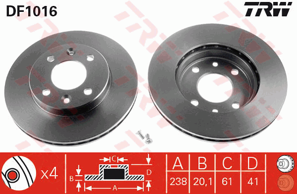 TRW Brake Rotor Pair 274mm Front DF1016S