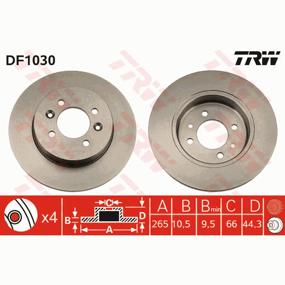 TRW Brake Rotor Pair 265mm Rear DF1030S
