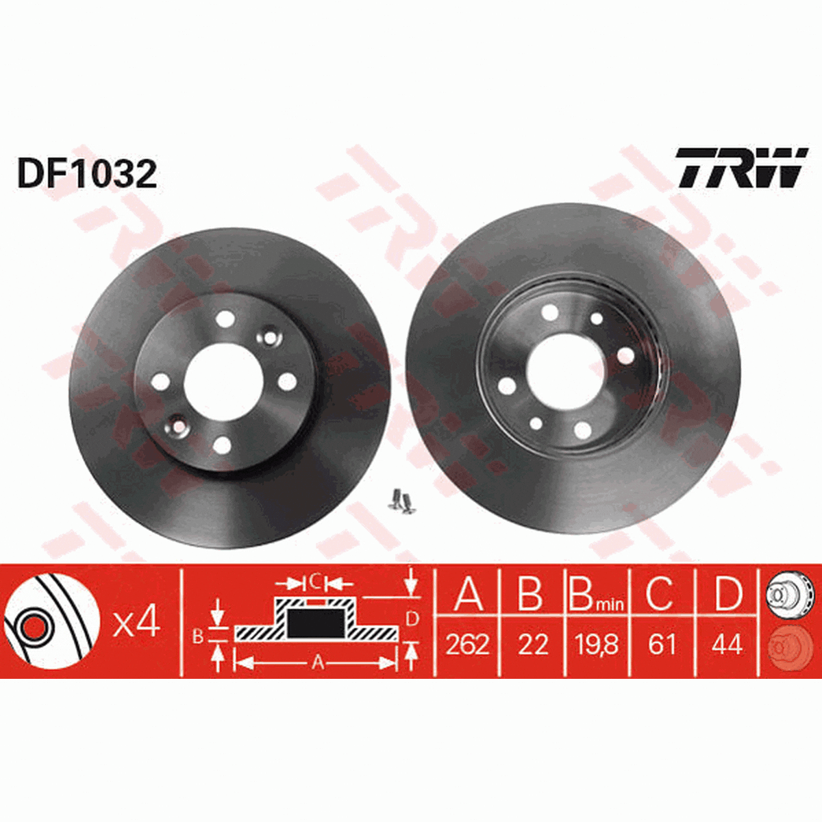 TRW Brake Rotor Pair 262.3mm Front DF1032S