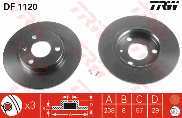 TRW Brake Rotor Pair 237mm Front DF1120S