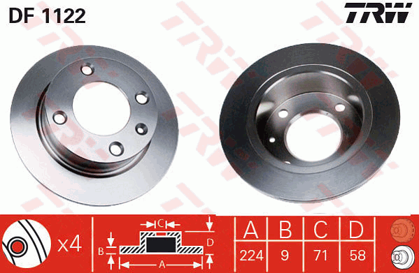 TRW Brake Rotor Single 224mm Rear DF1122S