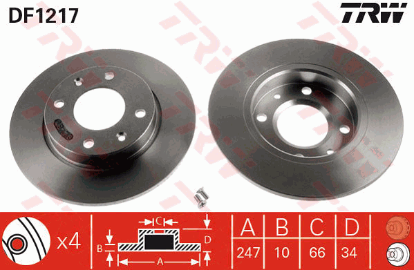 TRW Brake Rotor Single 247mm Front DF1217S