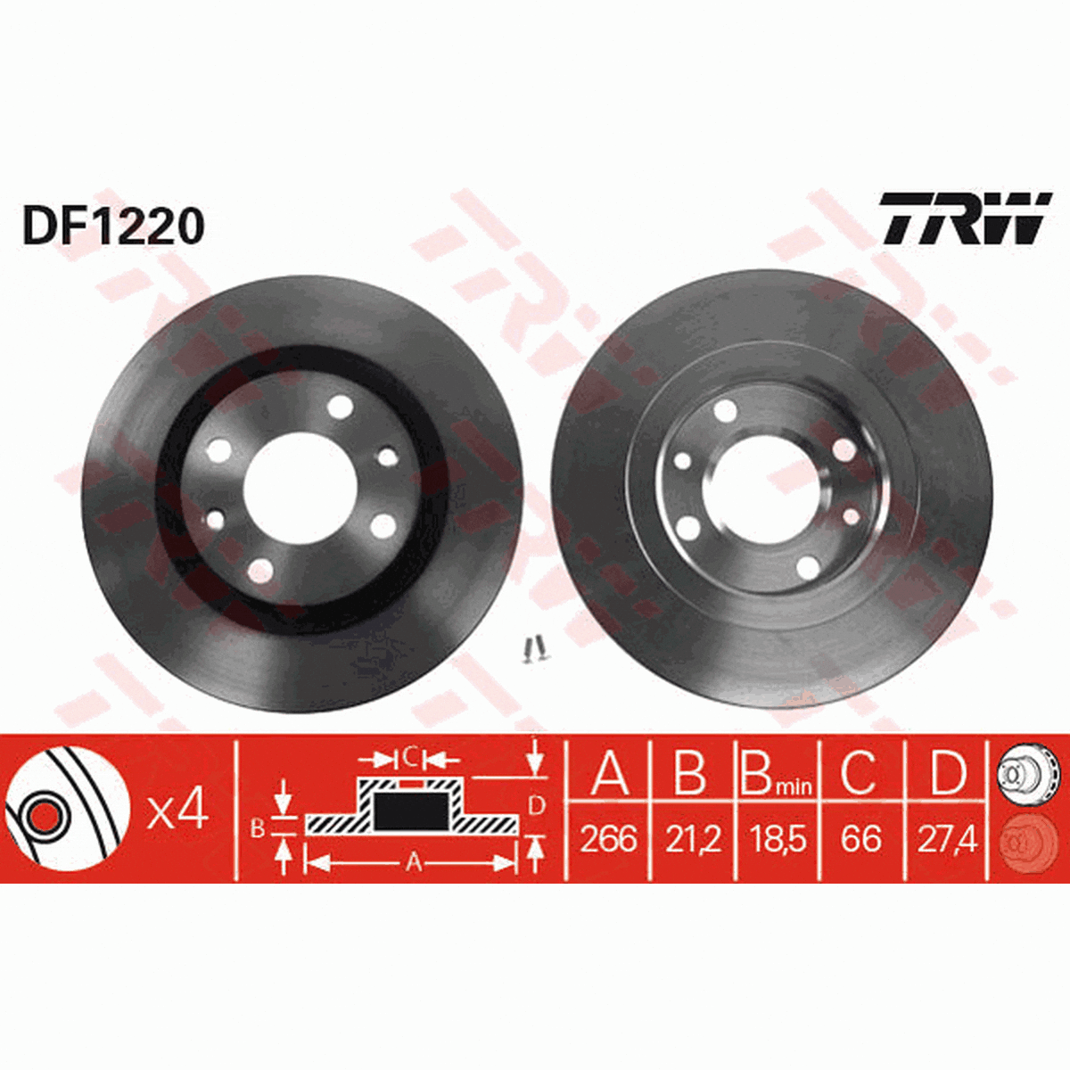 TRW Brake Rotor Pair 266mm Front DF1220S