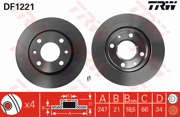 TRW Brake Rotor Pair 247mm Front DF1221S