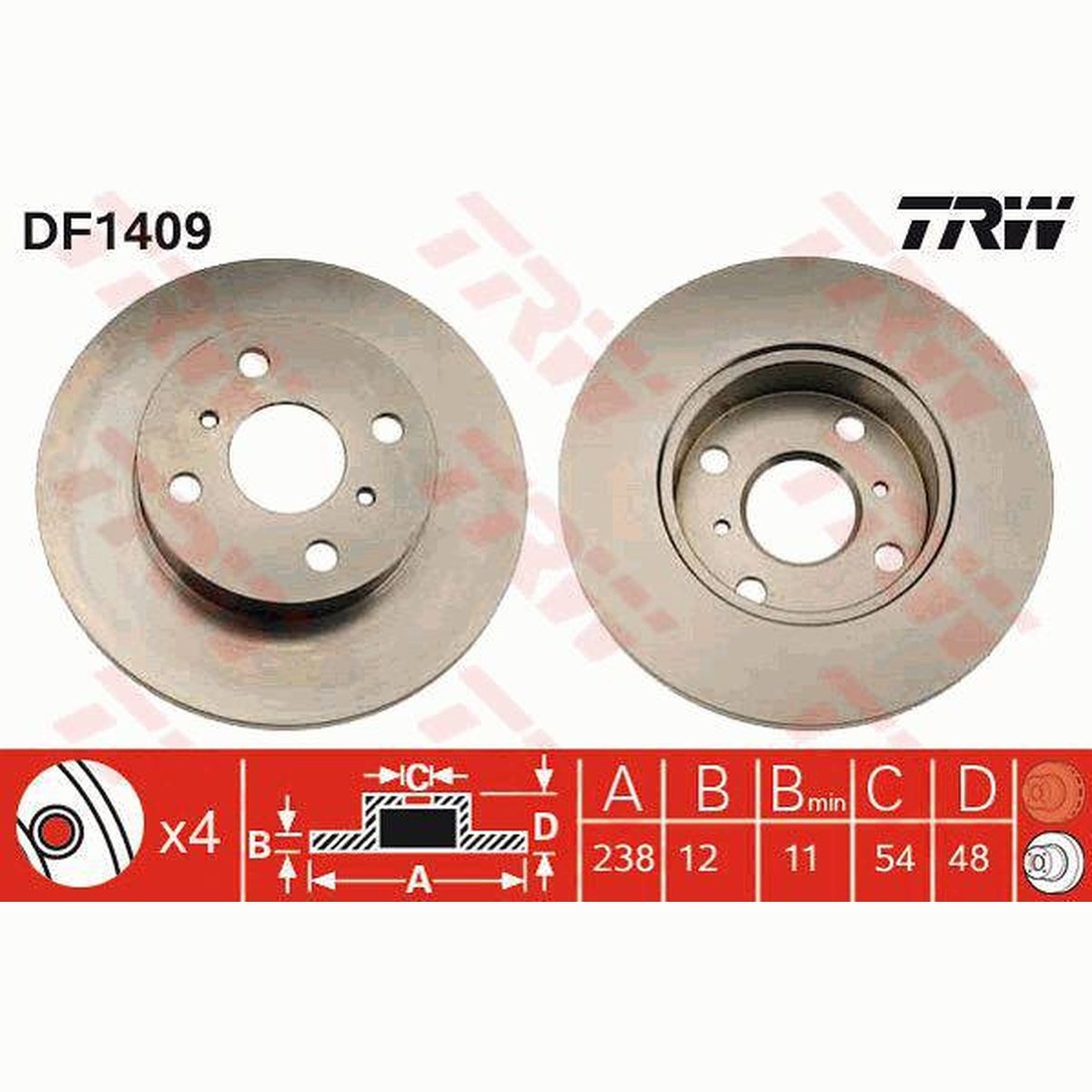 TRW Brake Rotor 238mm Front DF1409S