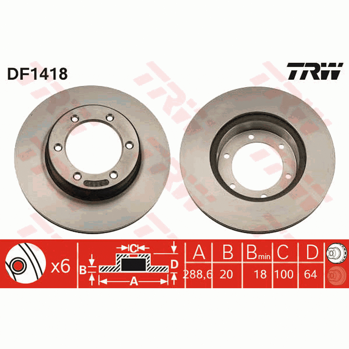 TRW Brake Rotor 288mm Front DF1418S