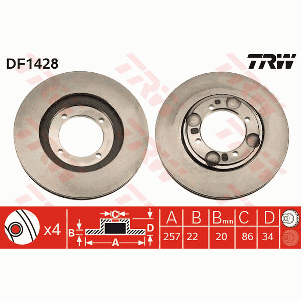 TRW Brake Rotor 257mm Front DF1428S