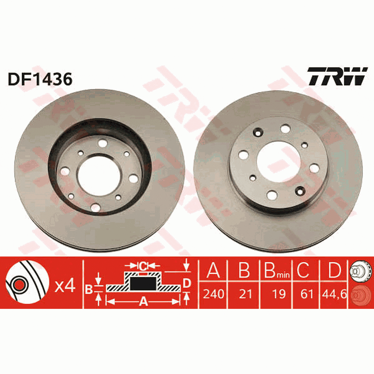 TRW Brake Rotor Pair 240mm Front DF1436S