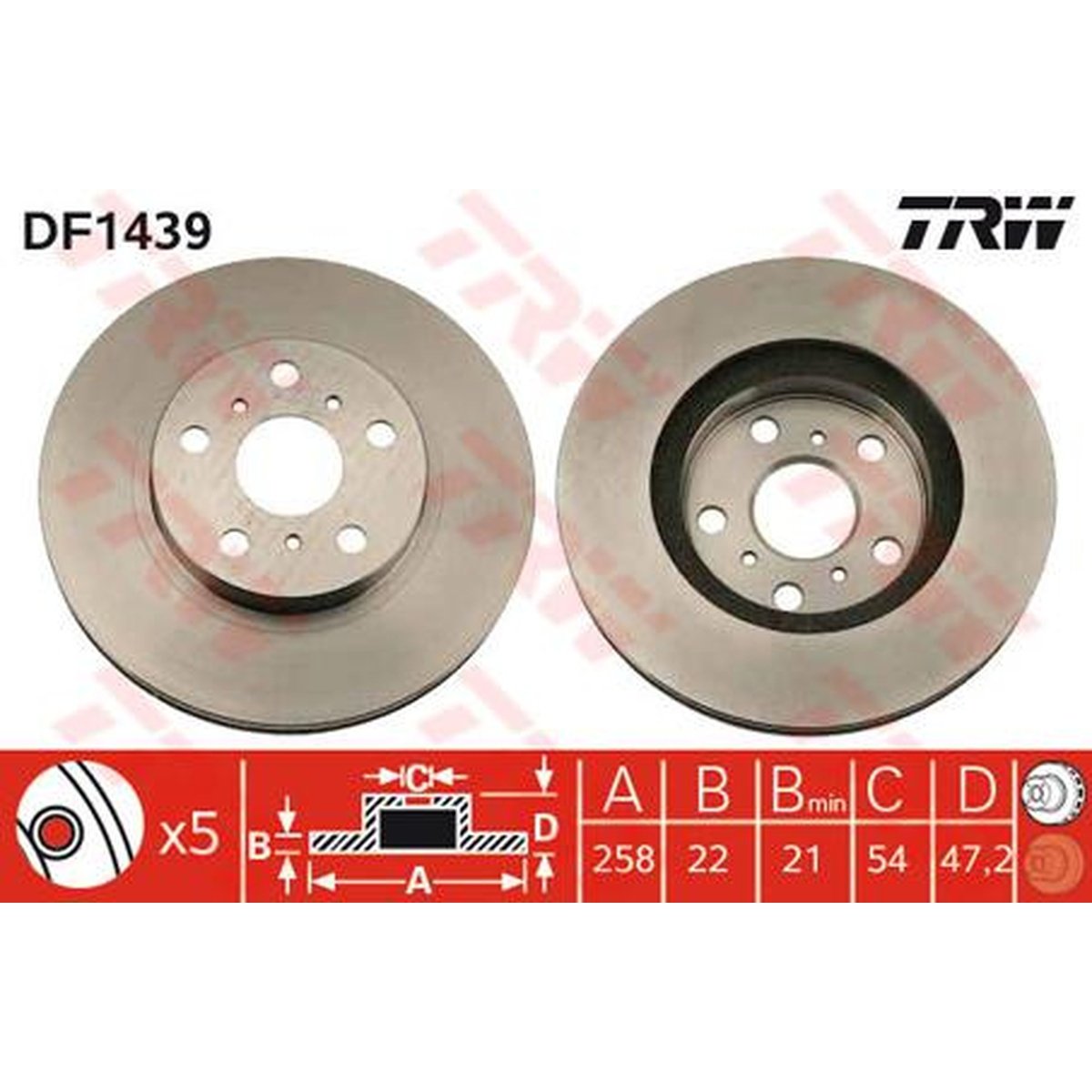 TRW Brake Rotor 258mm Front DF1439S