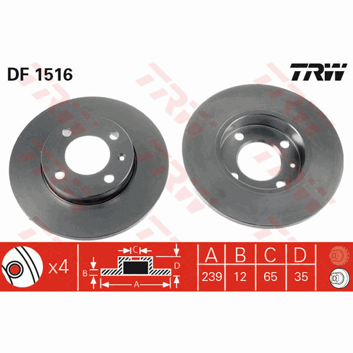 TRW Brake Rotor Pair 239mm Front DF1516S