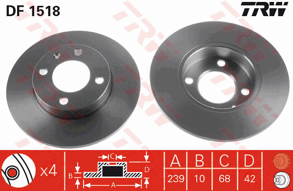 TRW Brake Rotor Pair 239mm Front DF1518S