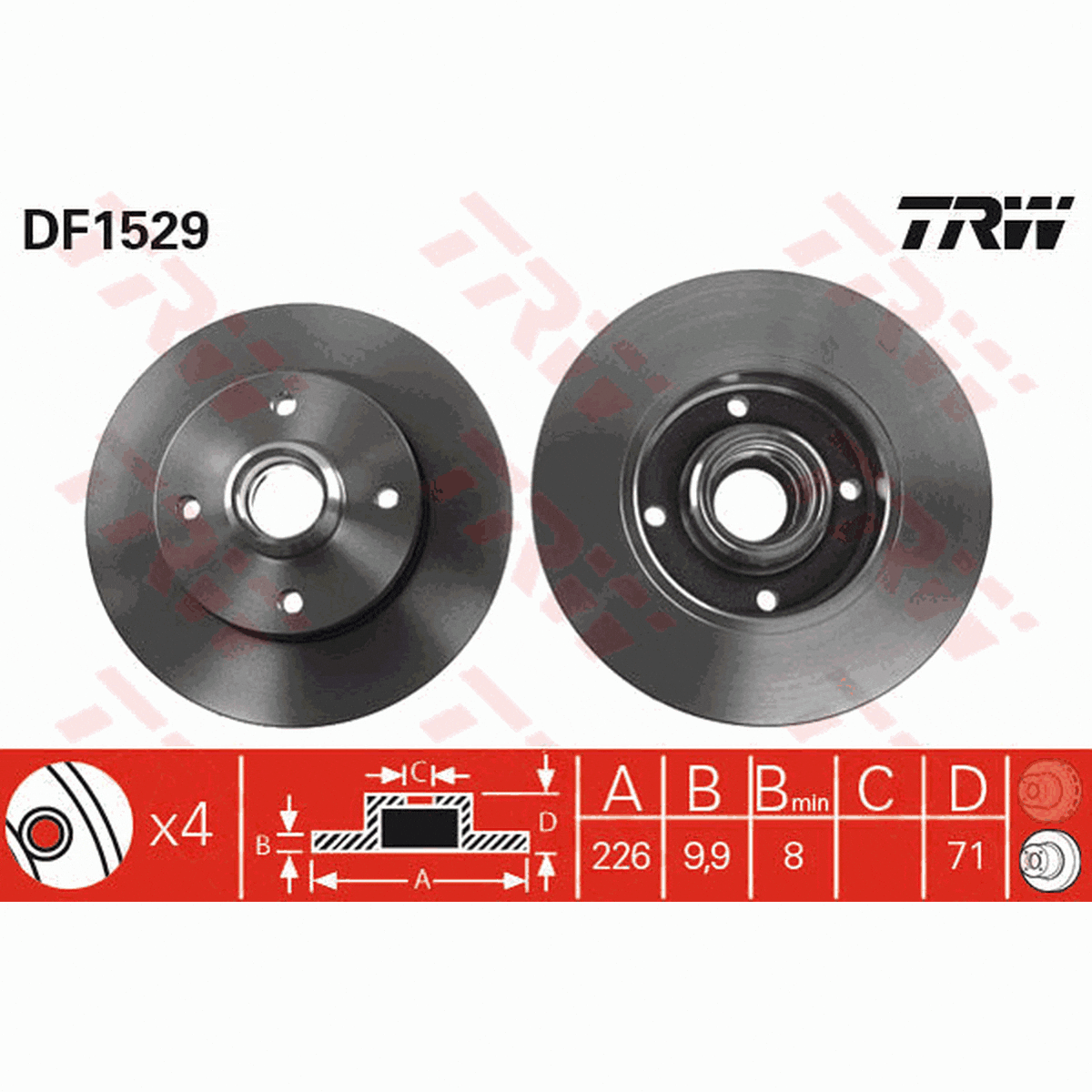 TRW Brake Rotor Single 226mm Rear DF1529S