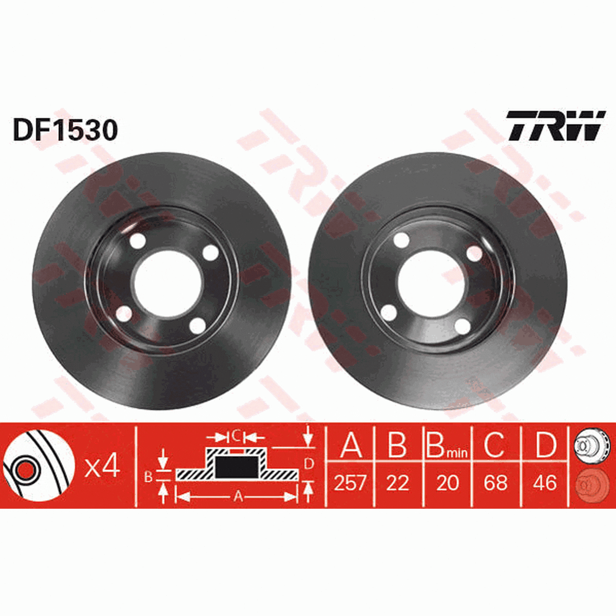 TRW Brake Rotor Single 256mm Front DF1530S