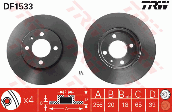 TRW Brake Rotor Pair 256mm Front DF1533S