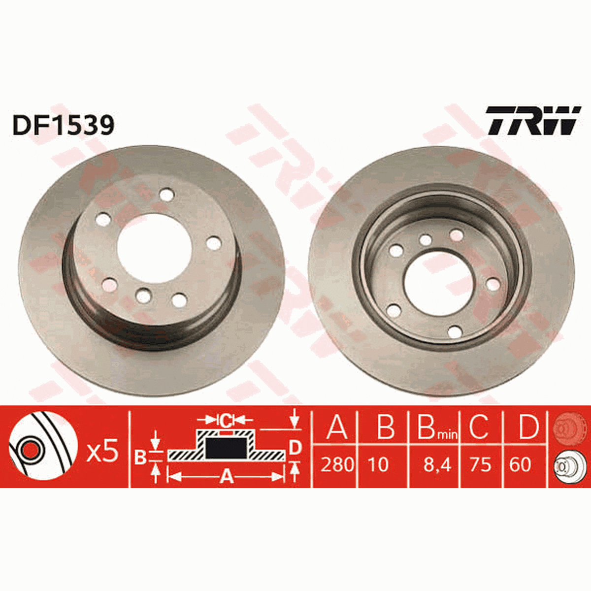 TRW Brake Rotor 280mm Rear DF1539S