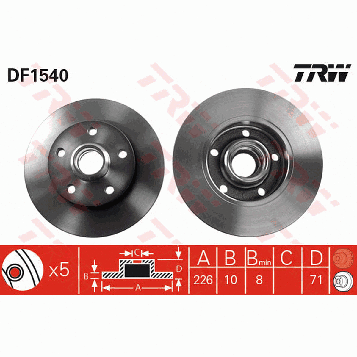 TRW Brake Rotor Single 226mm Rear DF1540S