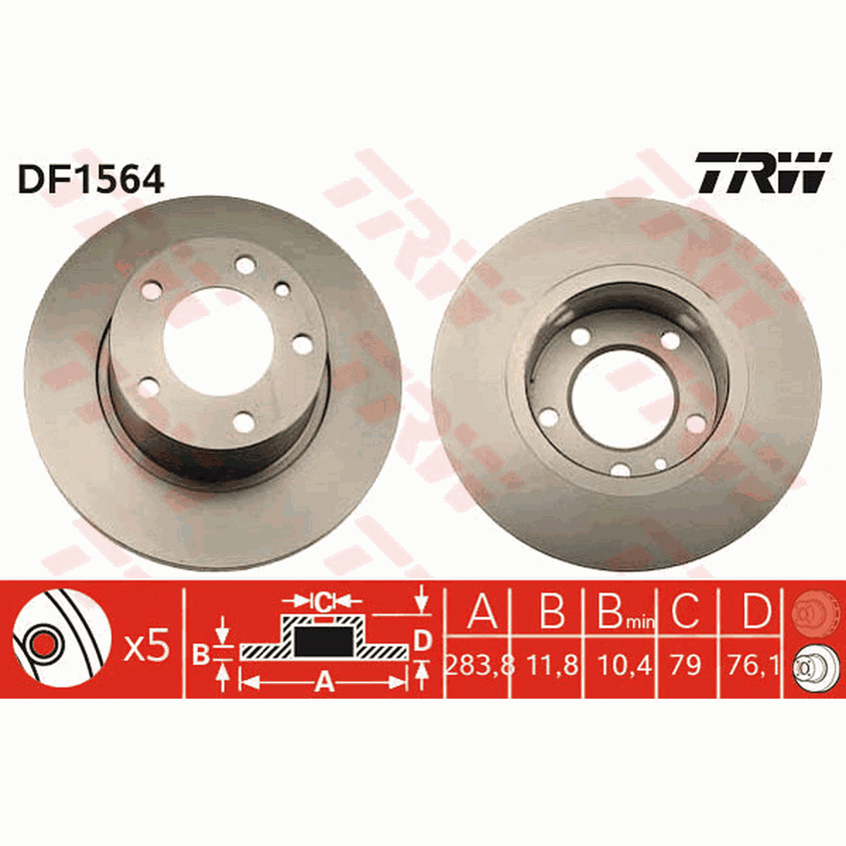 TRW Brake Rotor Pair 284mm Front DF1564S