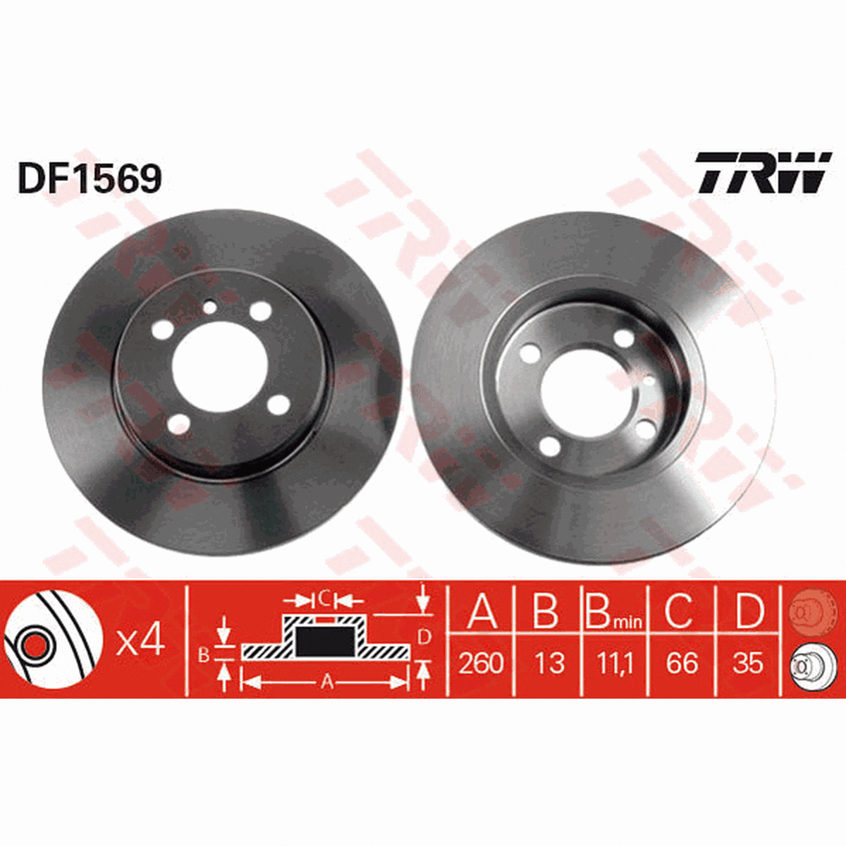 TRW Brake Rotor Single 260mm Front DF1569S