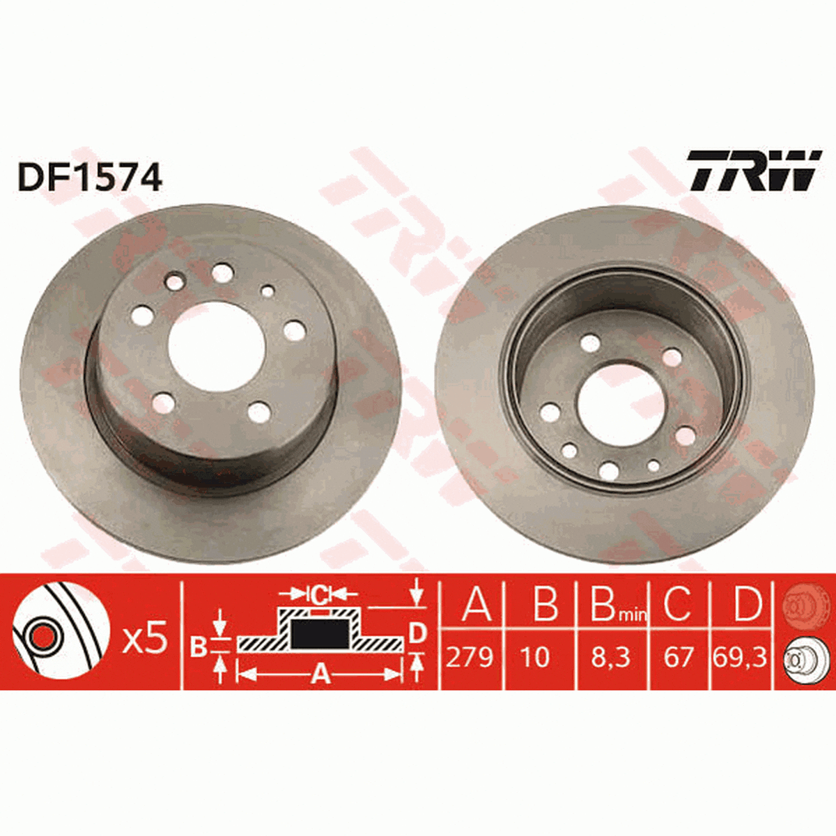 TRW Brake Rotor Single 279mm Rear DF1574S