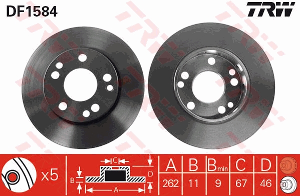 TRW Brake Rotor Pair 262mm Front DF1584S
