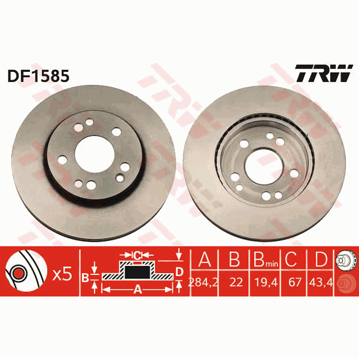 TRW Brake Rotor Single 284mm Front DF1585S