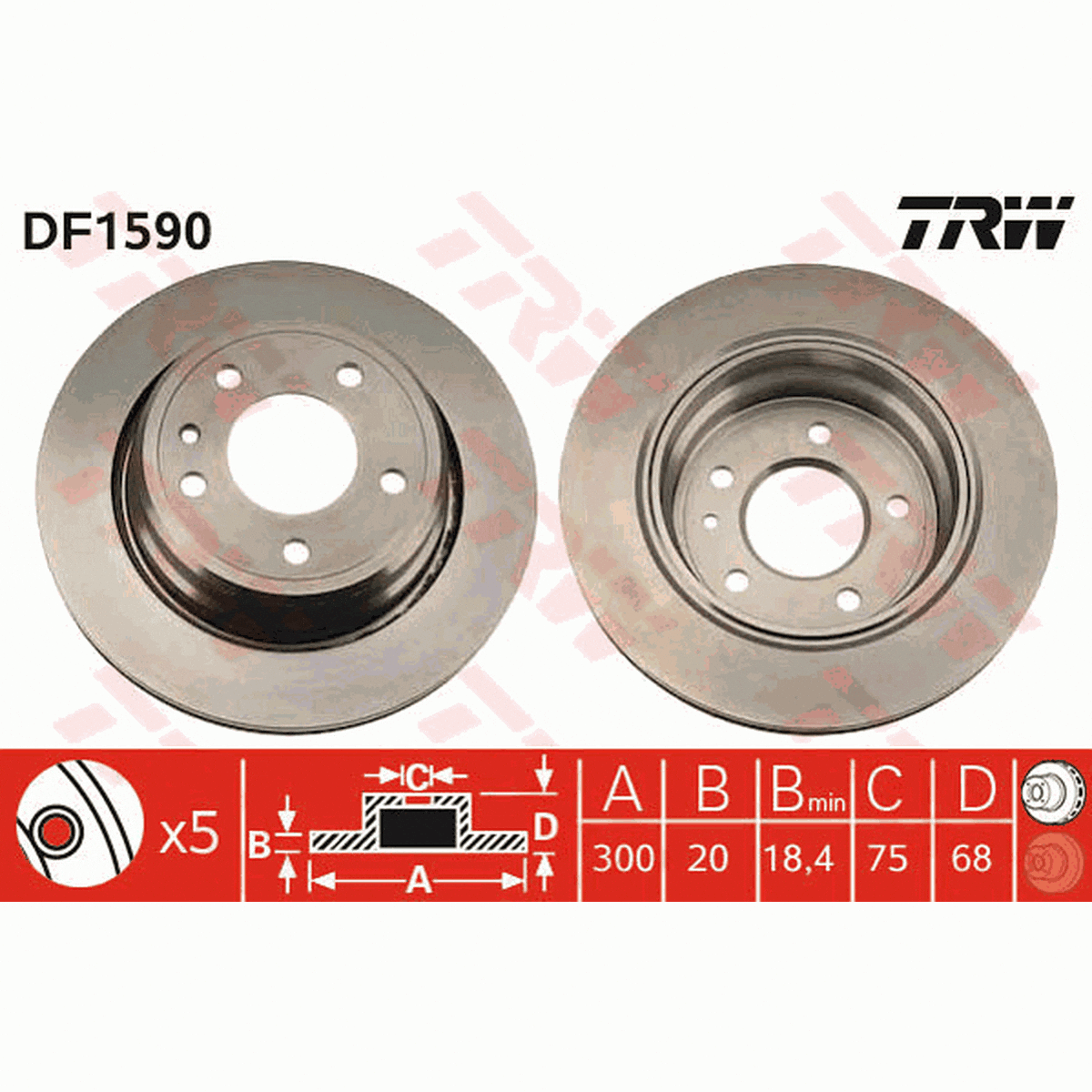TRW Brake Rotor Single 300mm Rear DF1590S