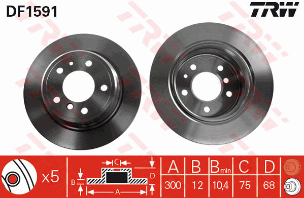TRW Brake Rotor Pair 300mm Rear DF1591S