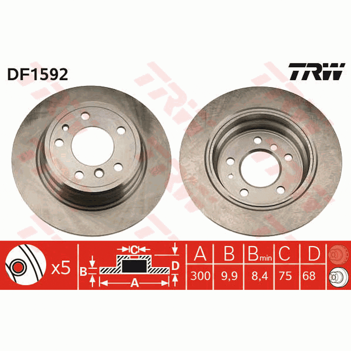 TRW Brake Rotor Pair 300mm Rear DF1592S