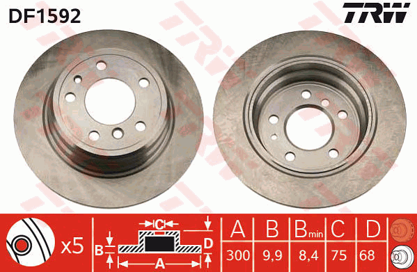 TRW Brake Rotor Single 300mm Rear DF1592S