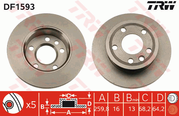 TRW Brake Rotor Single 260mm Front DF1593S
