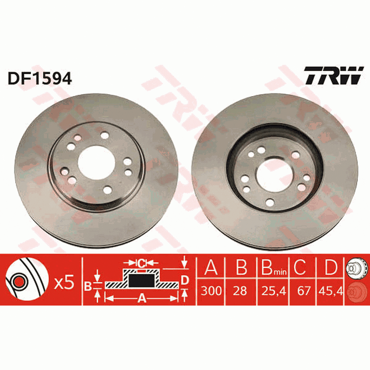 TRW Brake Rotor Pair 300mm Front DF1594S
