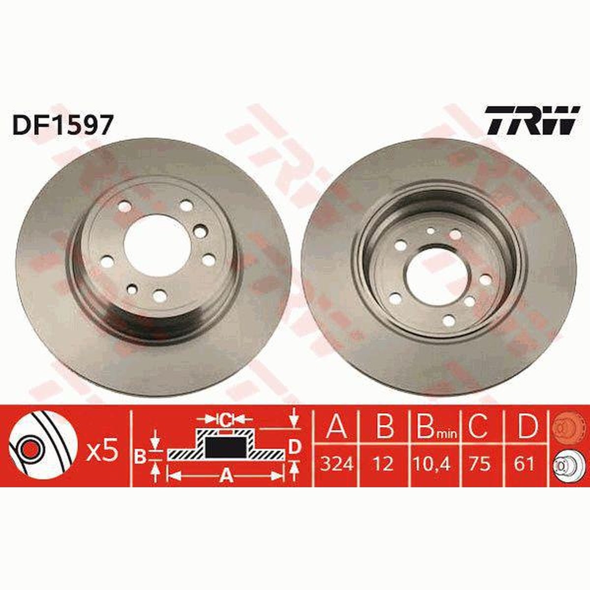 TRW Brake Rotor 324mm Rear DF1597S
